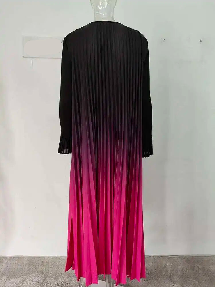 Abaya Kimono Plissée Rose Dégradé fluide