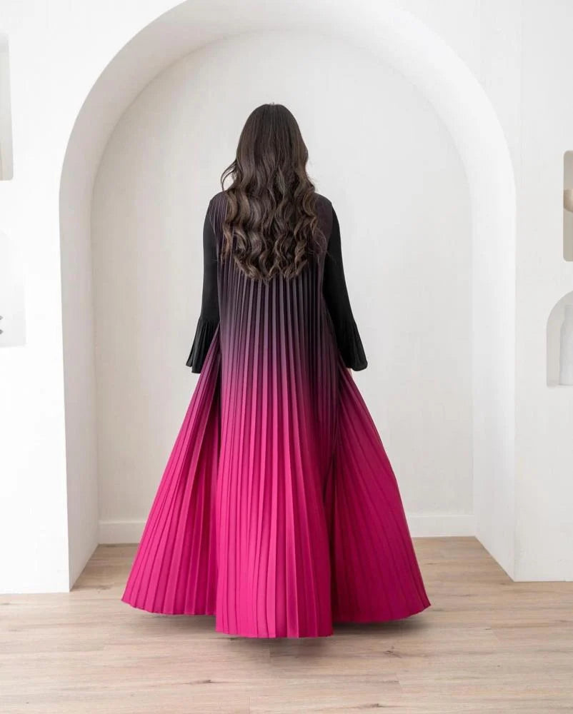 Abaya Kimono Plissée Rose Dégradé léger