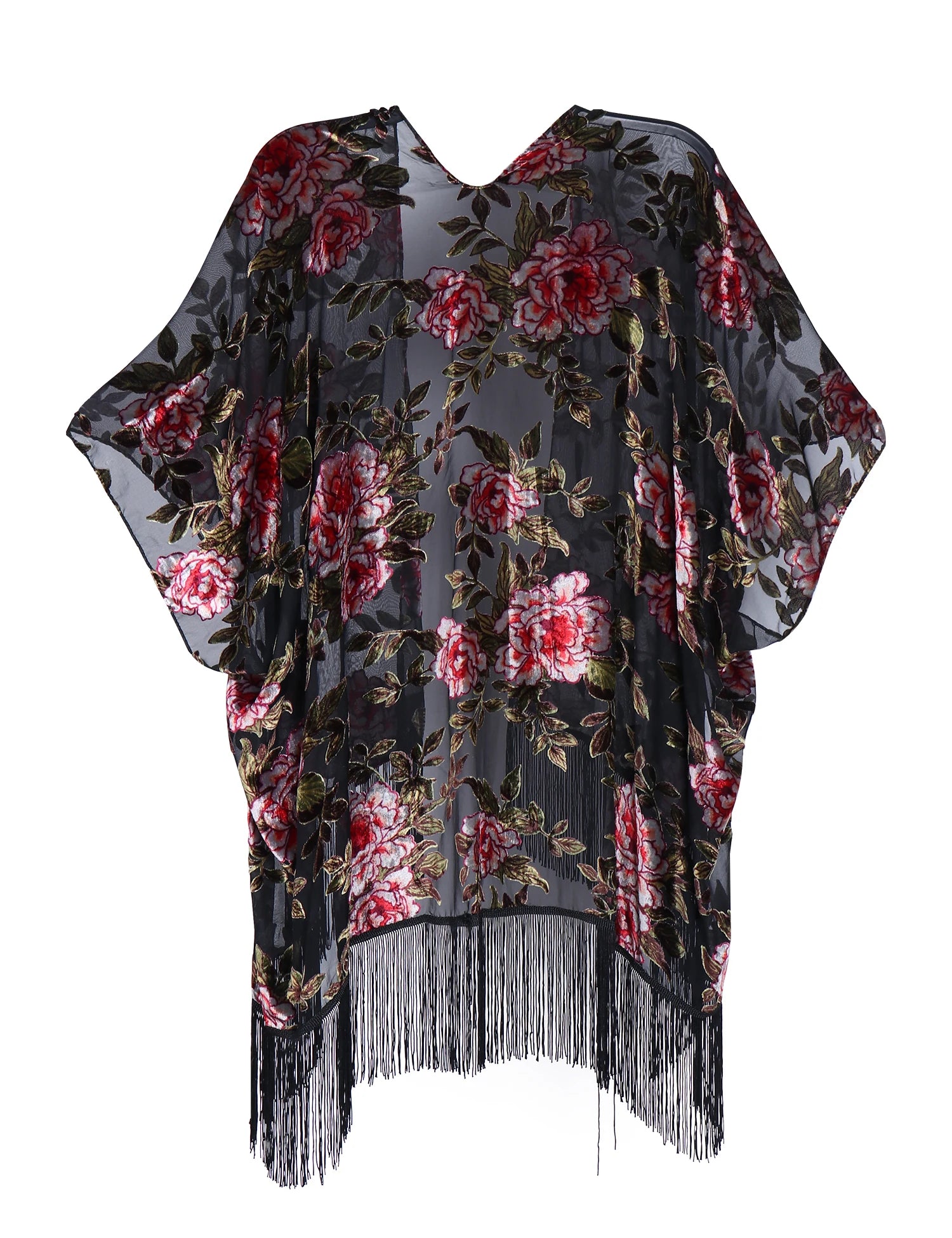 Kimono Fleuri Léger à Franges femme