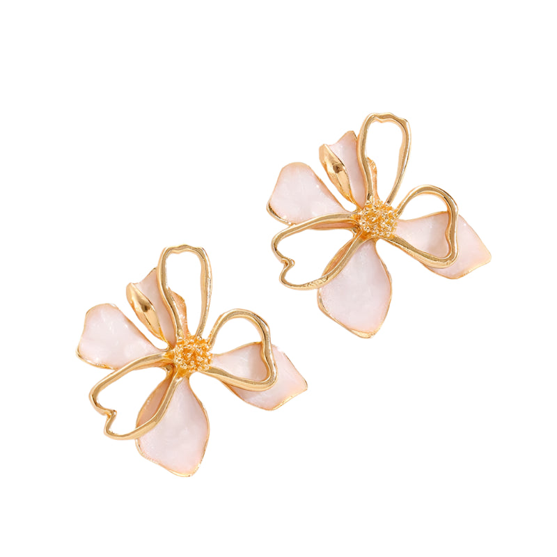 Boucles d’Oreilles Fleur Dorée et Colorée Blanc