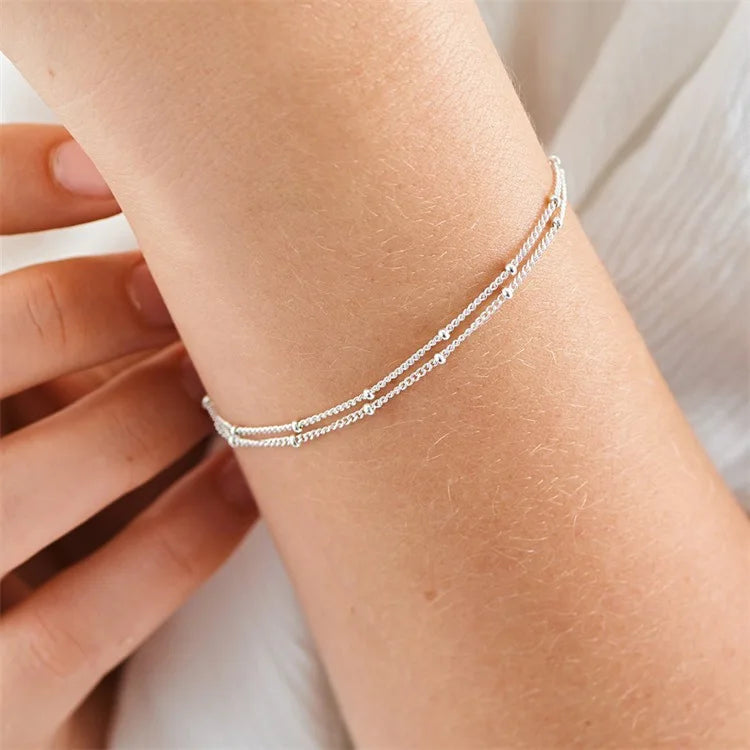 Bracelet à Double Chaînes Petites Boules