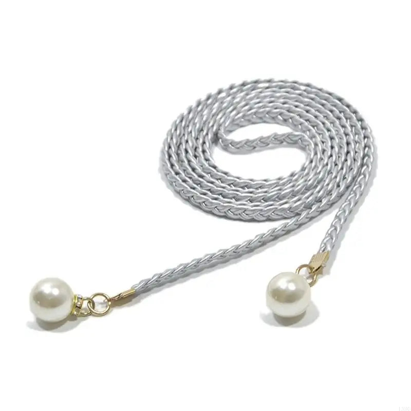 Ceinture Femme Tressée à Perles Gris