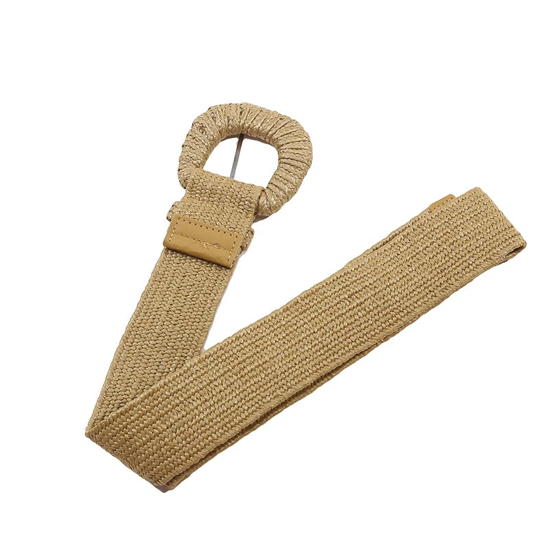 Ceinture Large Tressée à Boucle Marron