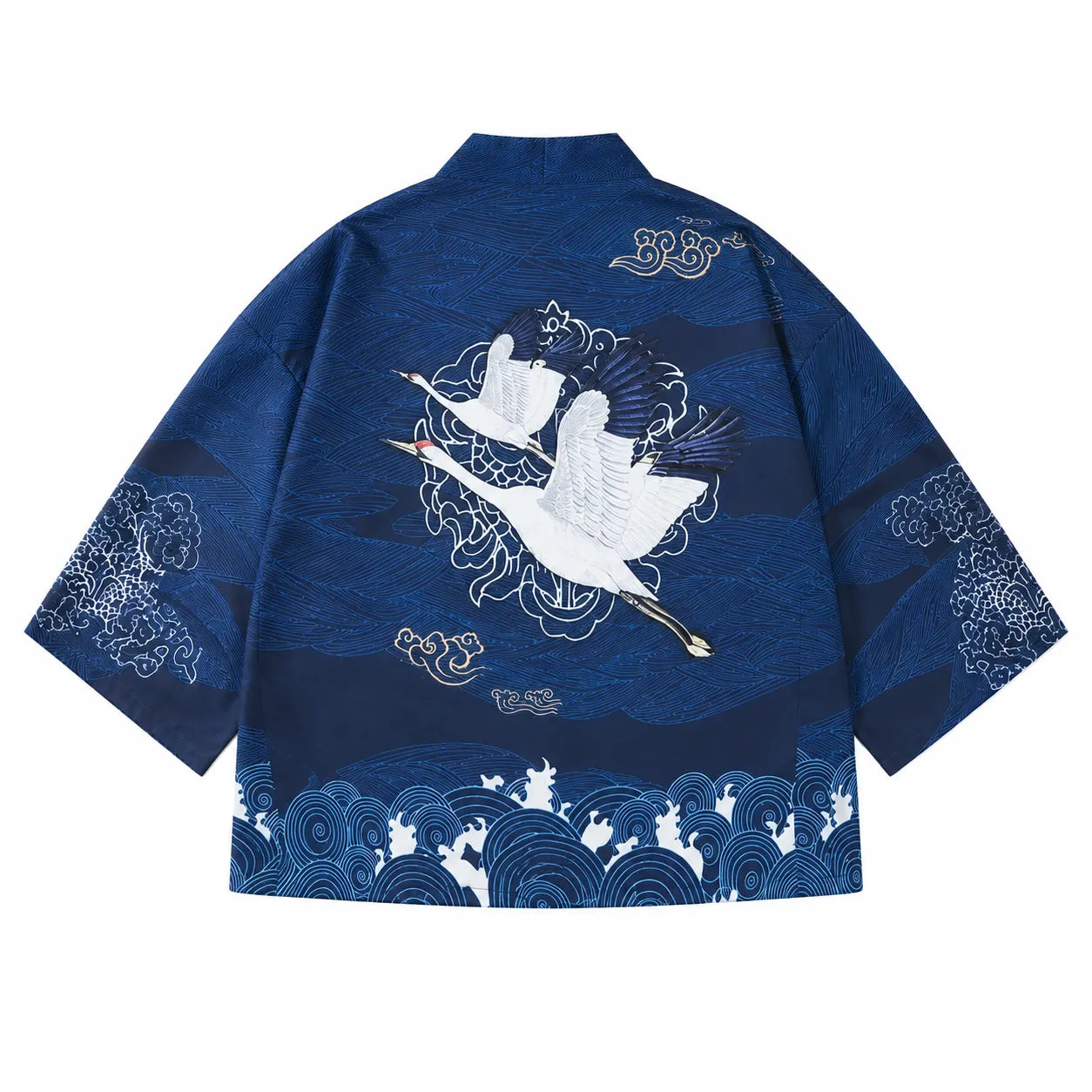 Veste Kimono Homme Bleu Grues Dos