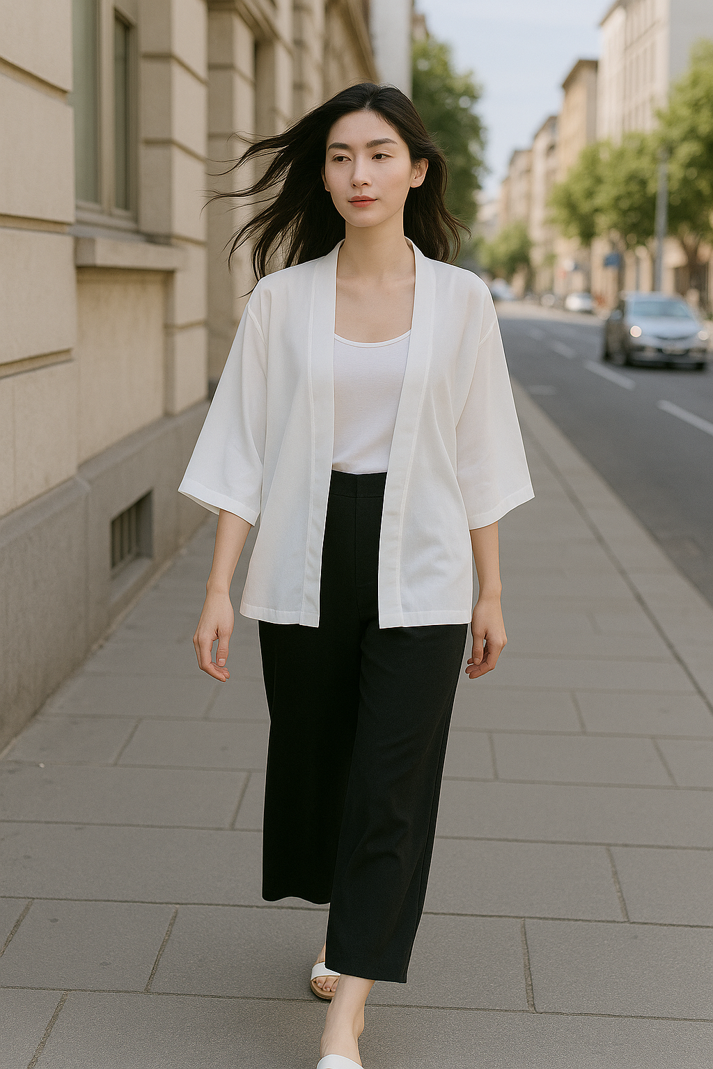 Kimono Court Blanc Confortable