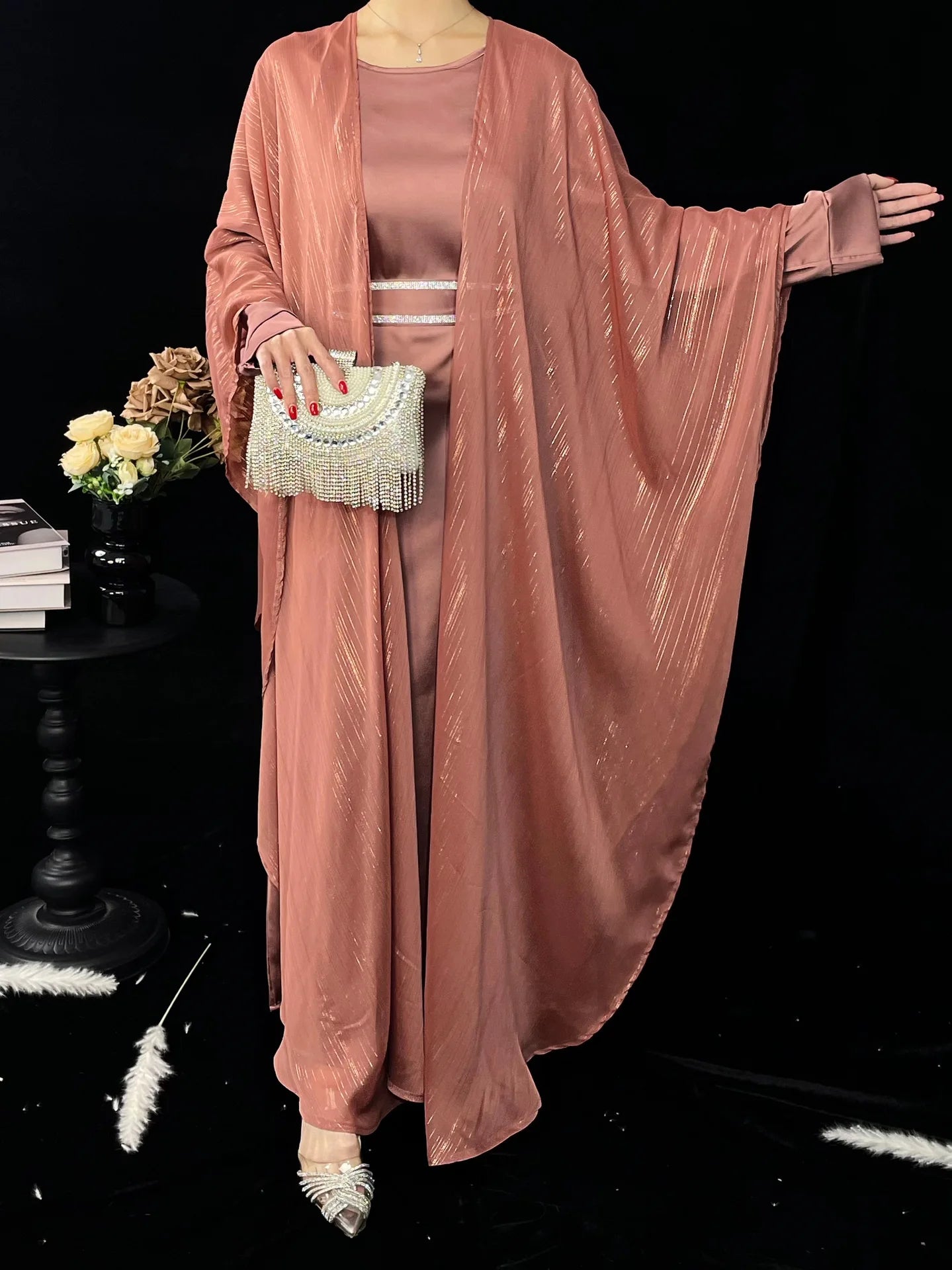 Ensemble Abaya Kimono de Luxe Rose