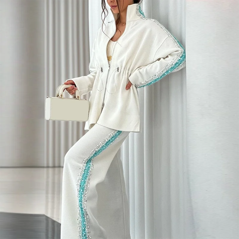 Ensemble Kimono Blanc Pailleté Bleu