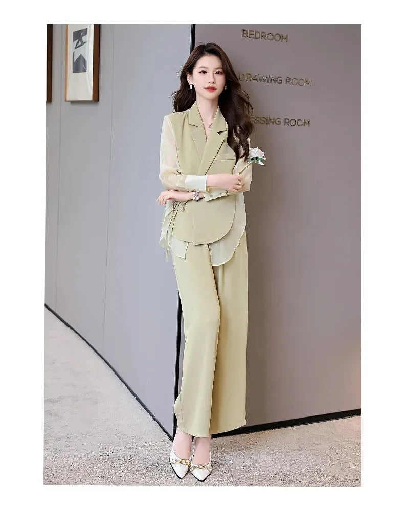 Ensemble Kimono Drapé Vert Stylé