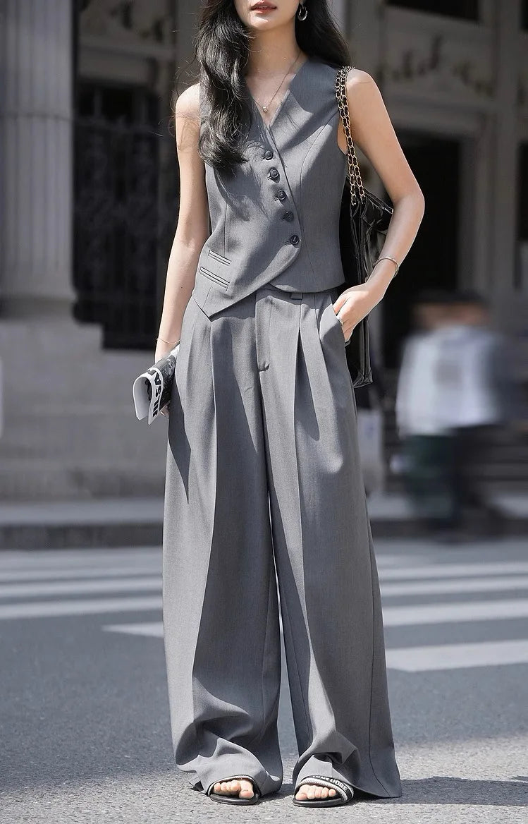 Ensemble Kimono Gilet Asymétrique Moderne