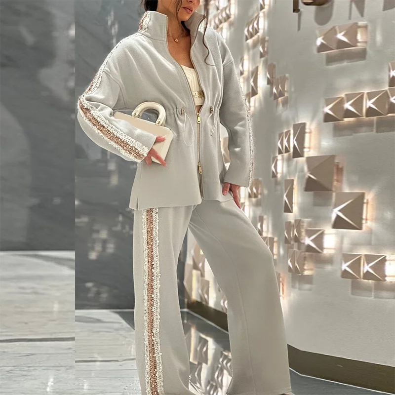 Ensemble Kimono Gris Clair à Paillettes