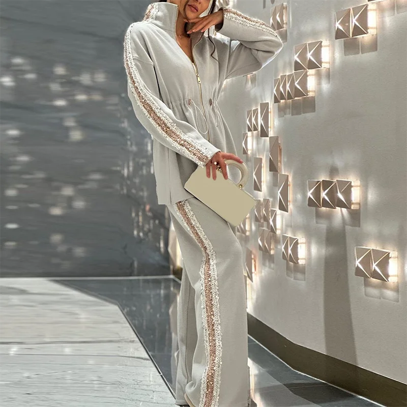 Ensemble Kimono Gris Clair à Paillettes Stylé