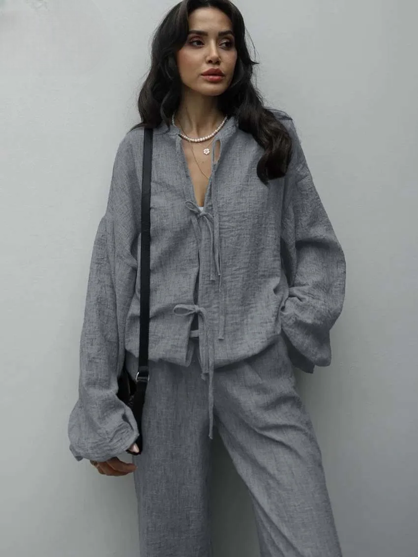 Ensemble Kimono Gris à Lacets