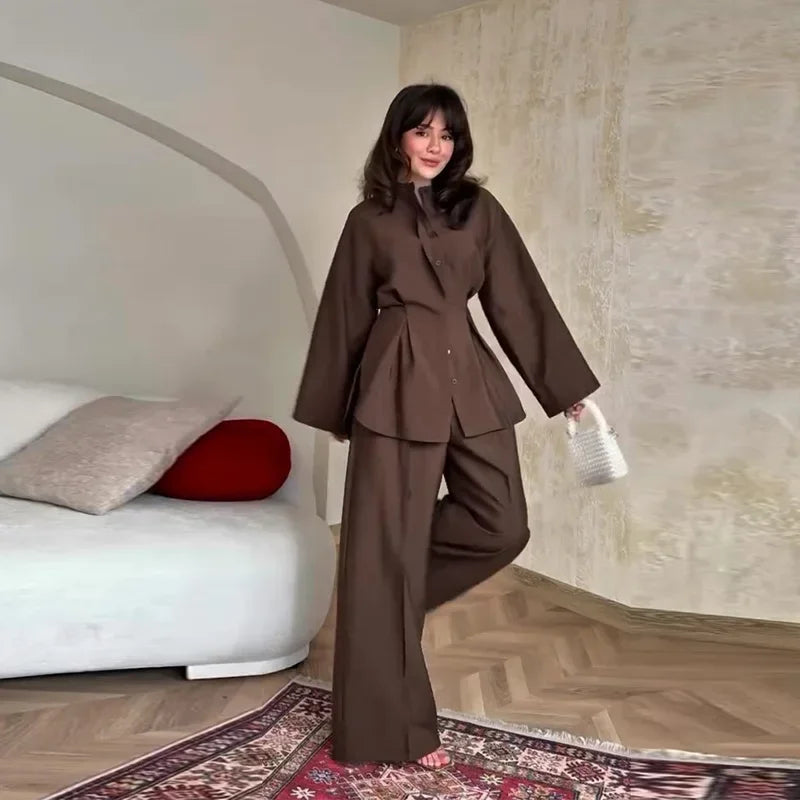 Ensemble Kimono Marron Ample à Plis