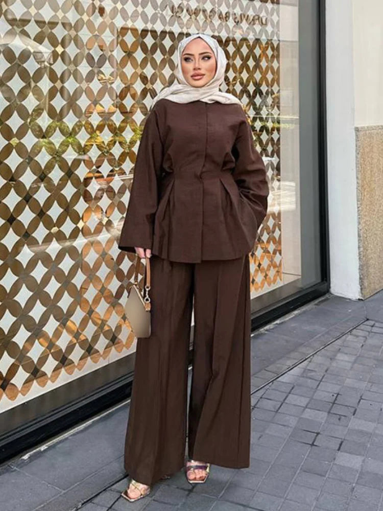 Ensemble Kimono Marron Ample à Plis Léger