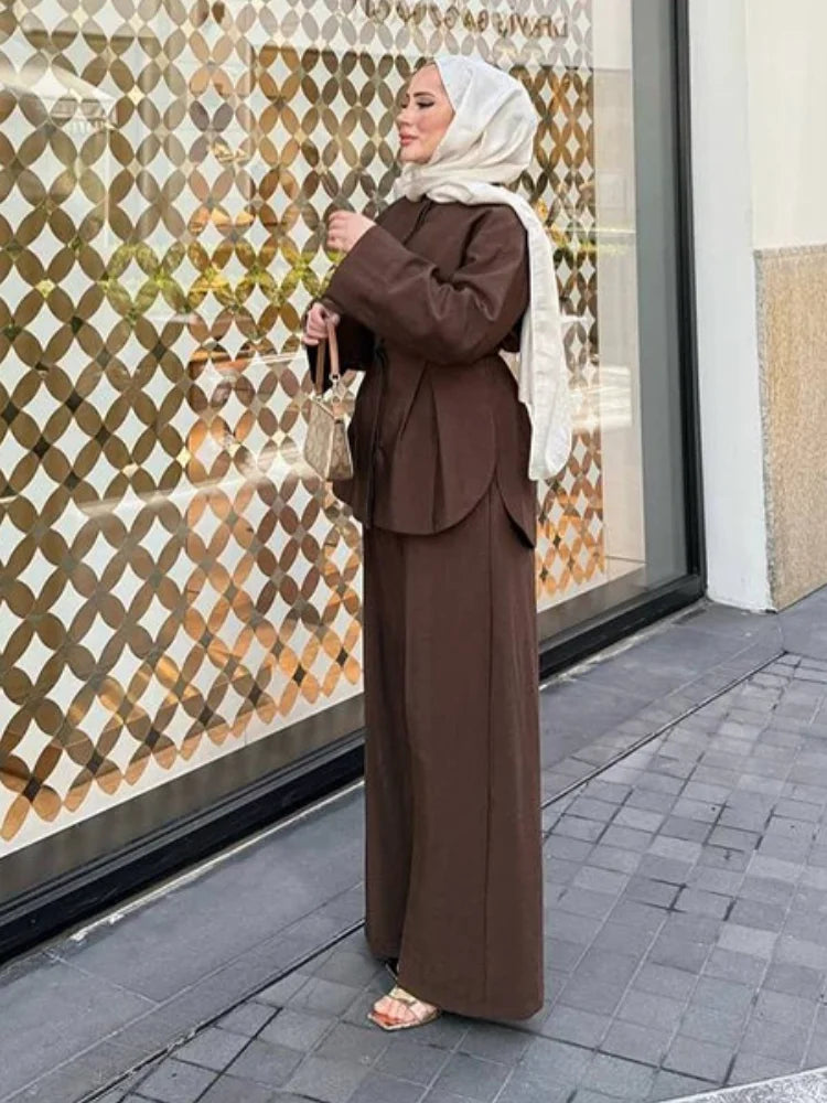 Ensemble Kimono Marron Ample à Plis Élégant
