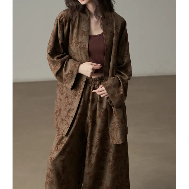 Ensemble Kimono Marron Rétro Soyeux