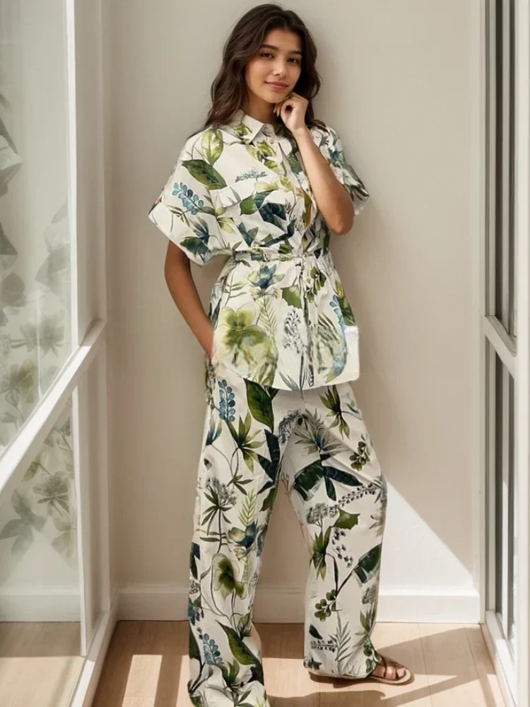 Ensemble Kimono à Motifs Feuilles