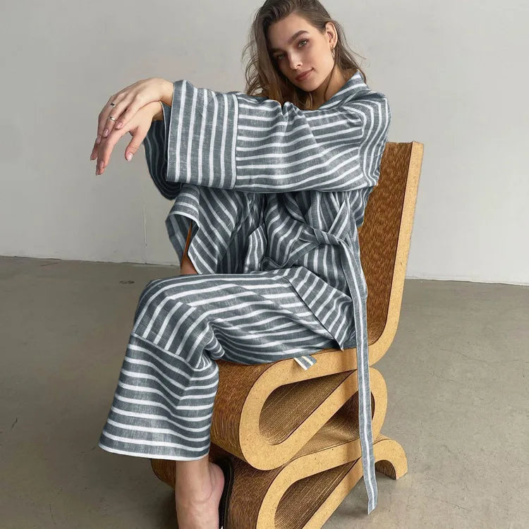 Ensemble Kimono Rayé Décontracté