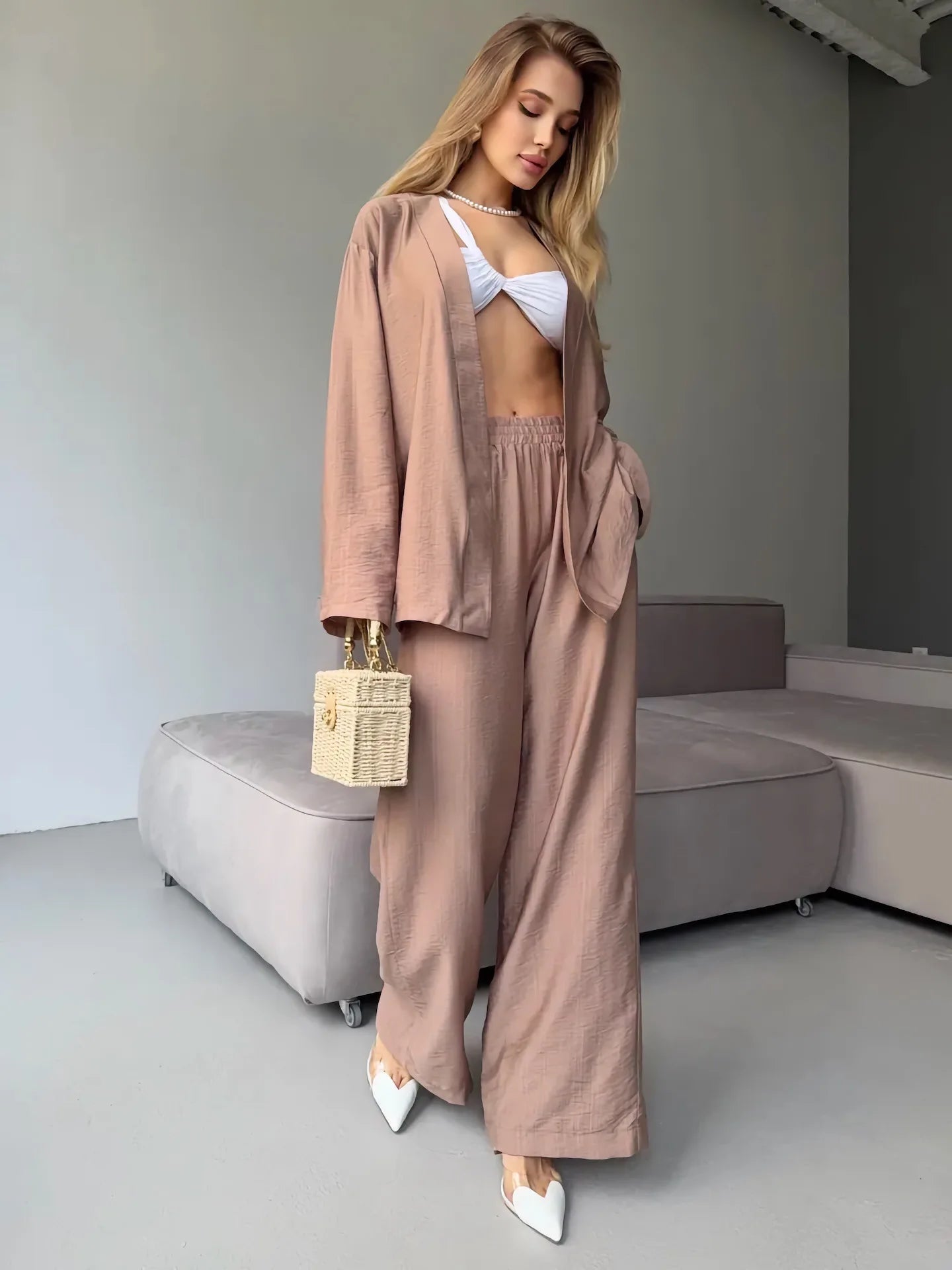 Ensemble Kimono Rose Fluide Élégante