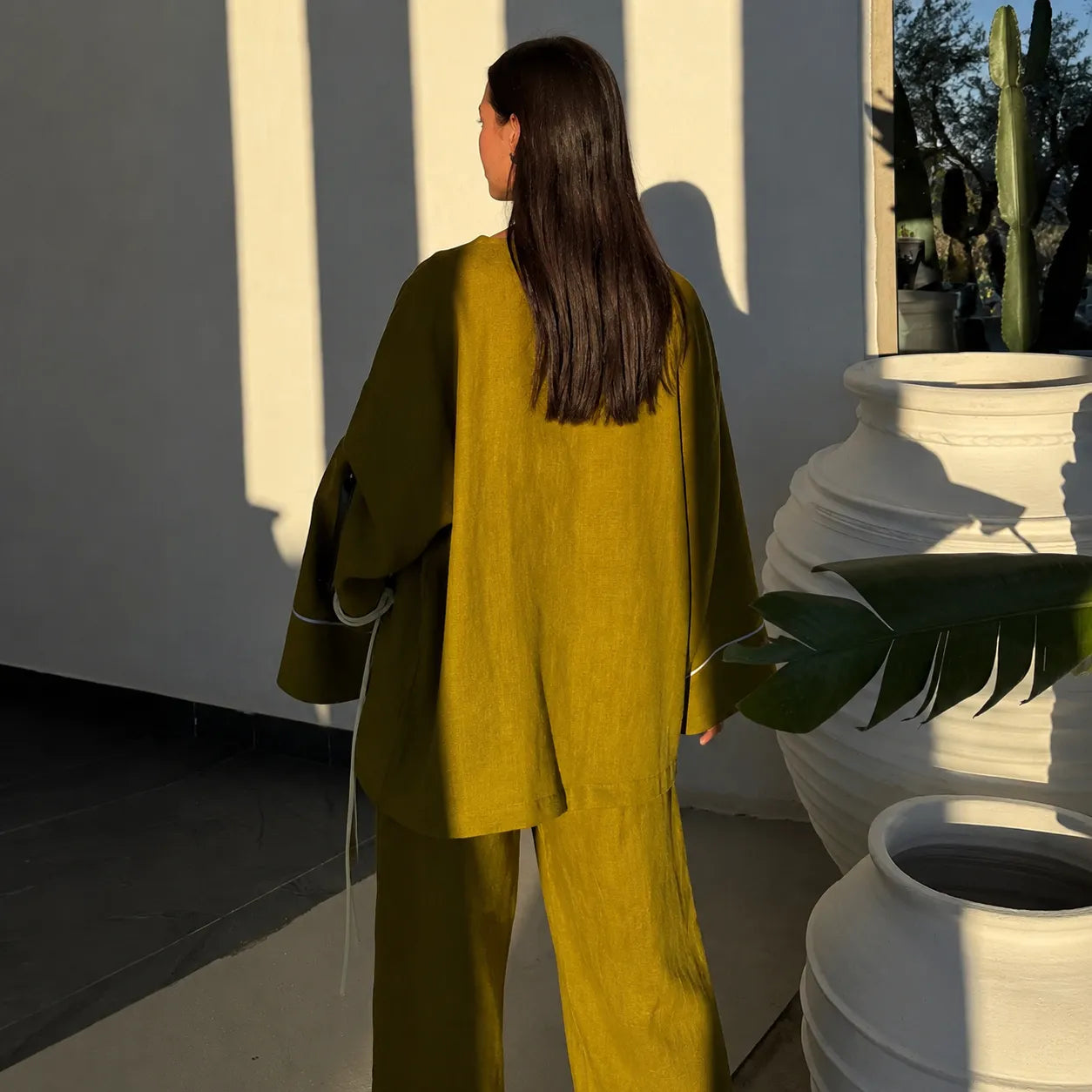 Ensemble Kimono Vert Fluide en Coton Stylé