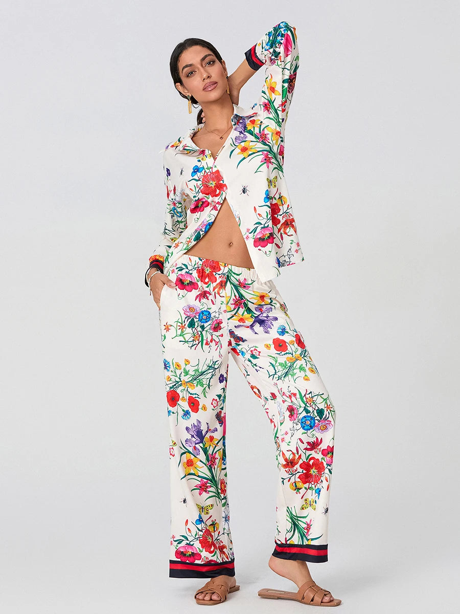 Ensemble Kimono Vintage Floral Blanc Soyeux