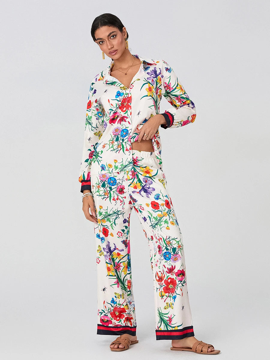 Ensemble Kimono Vintage Floral Blanc Été