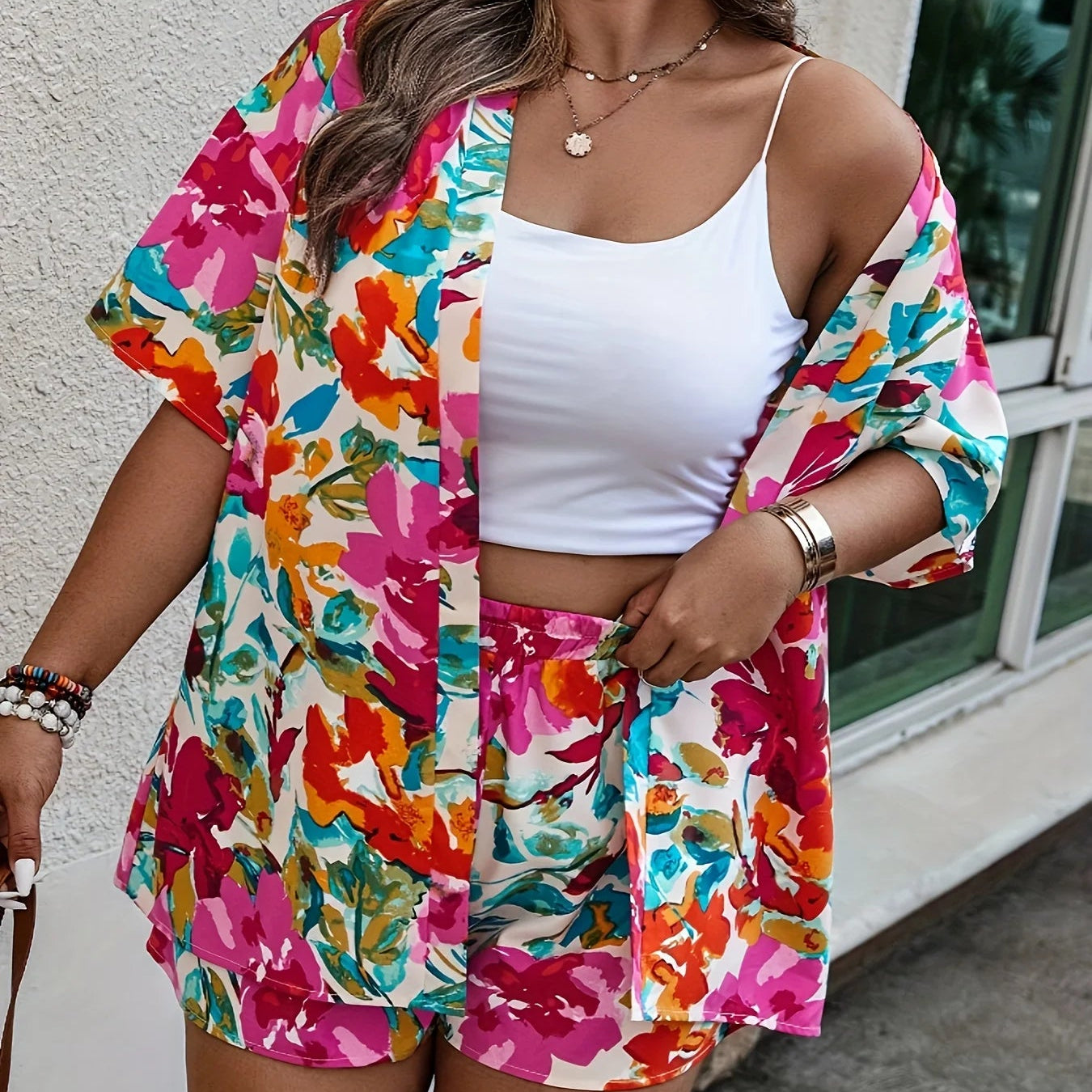 Ensemble Kimono d’Été Fleuri Rose Stylé 