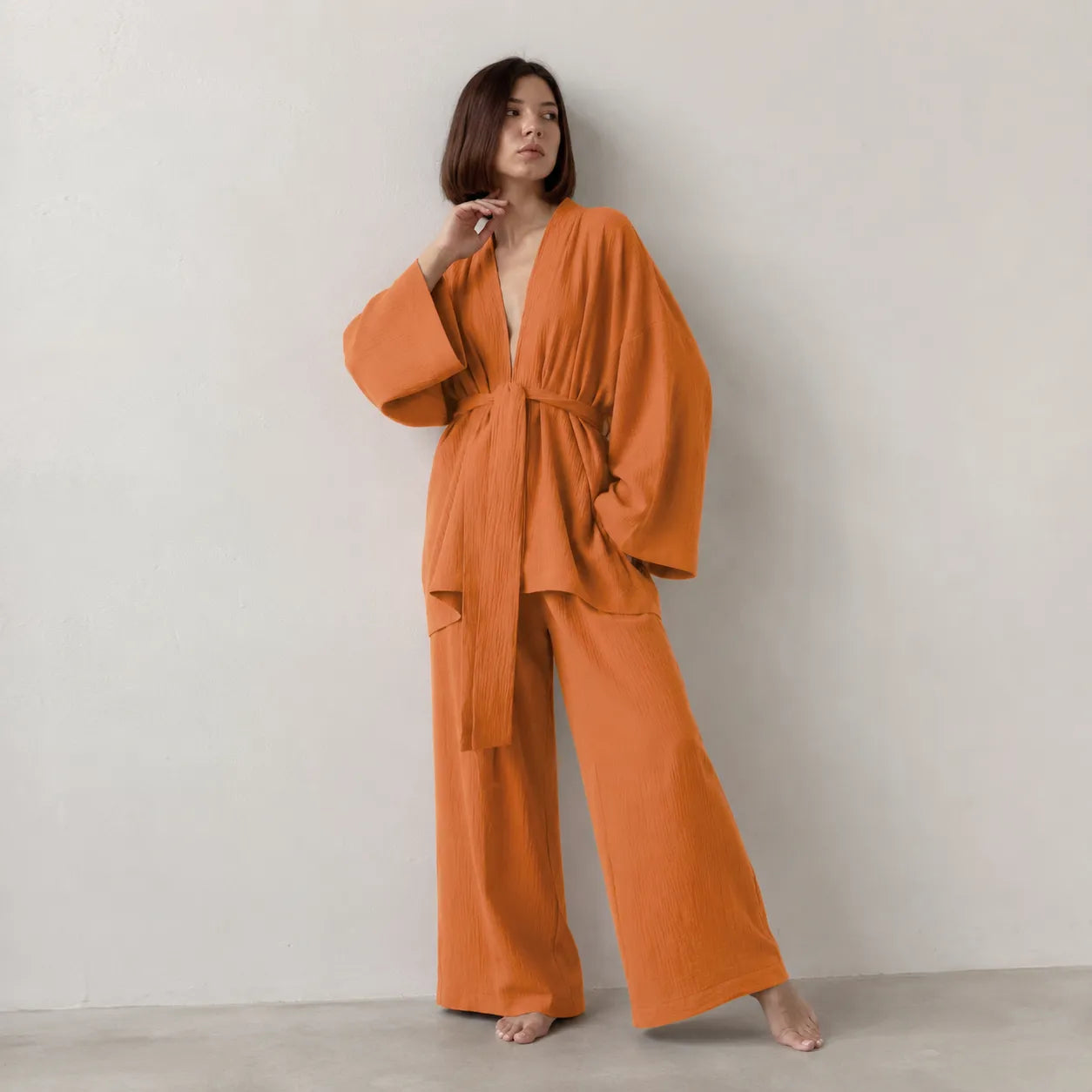 Ensemble Pyjama Femme Orange Fluide