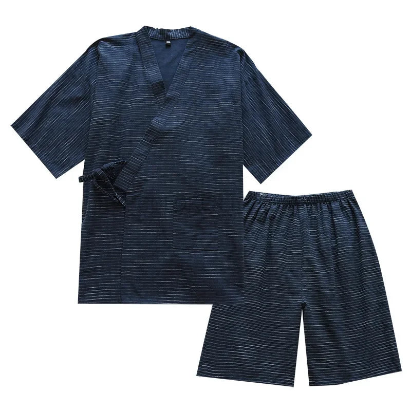 Ensemble Pyjama Kimono Léger Bleu D'été
