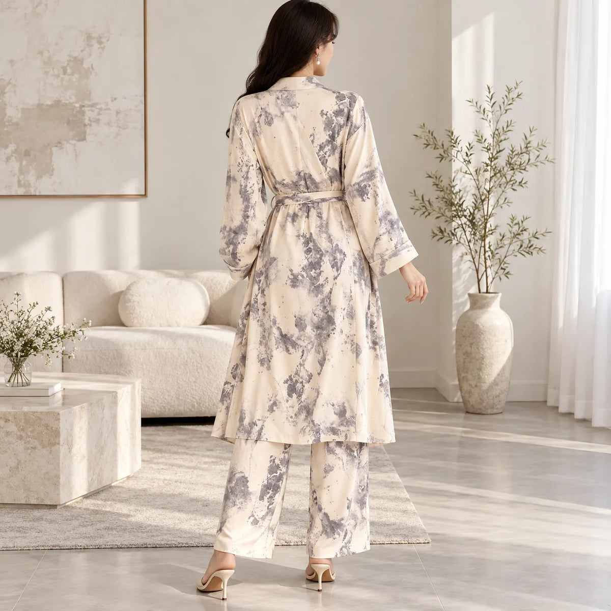 Ensemble Pyjama Kimono Long Élégant Léger
