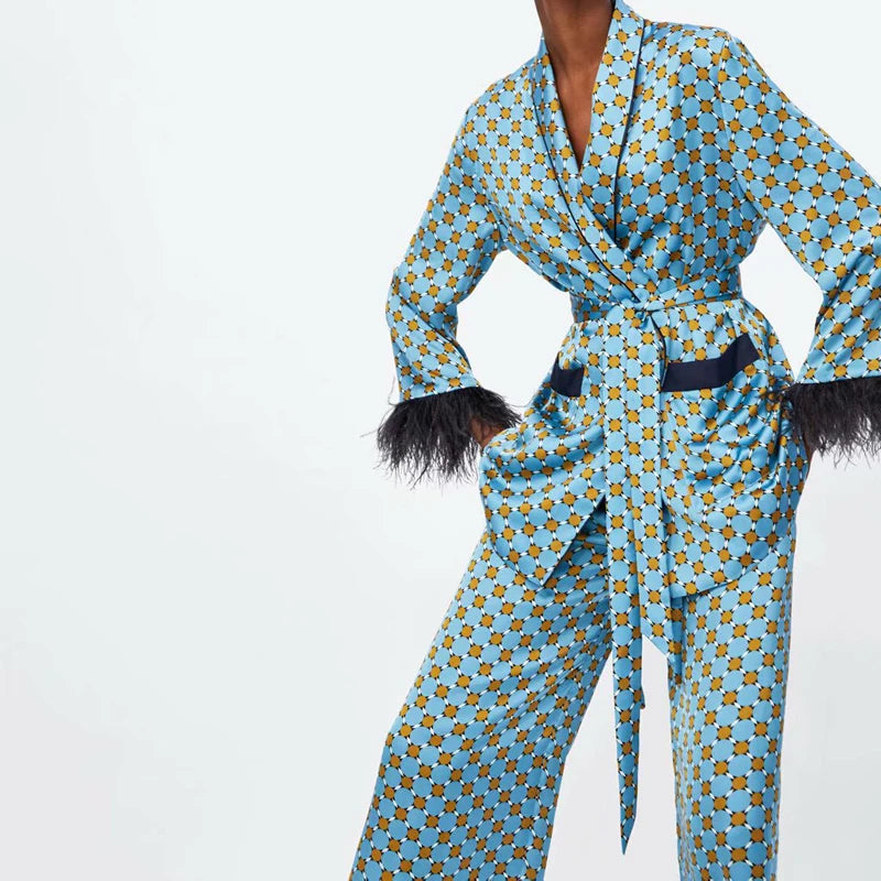 Ensemble Pyjama Kimono à Plumes tendance
