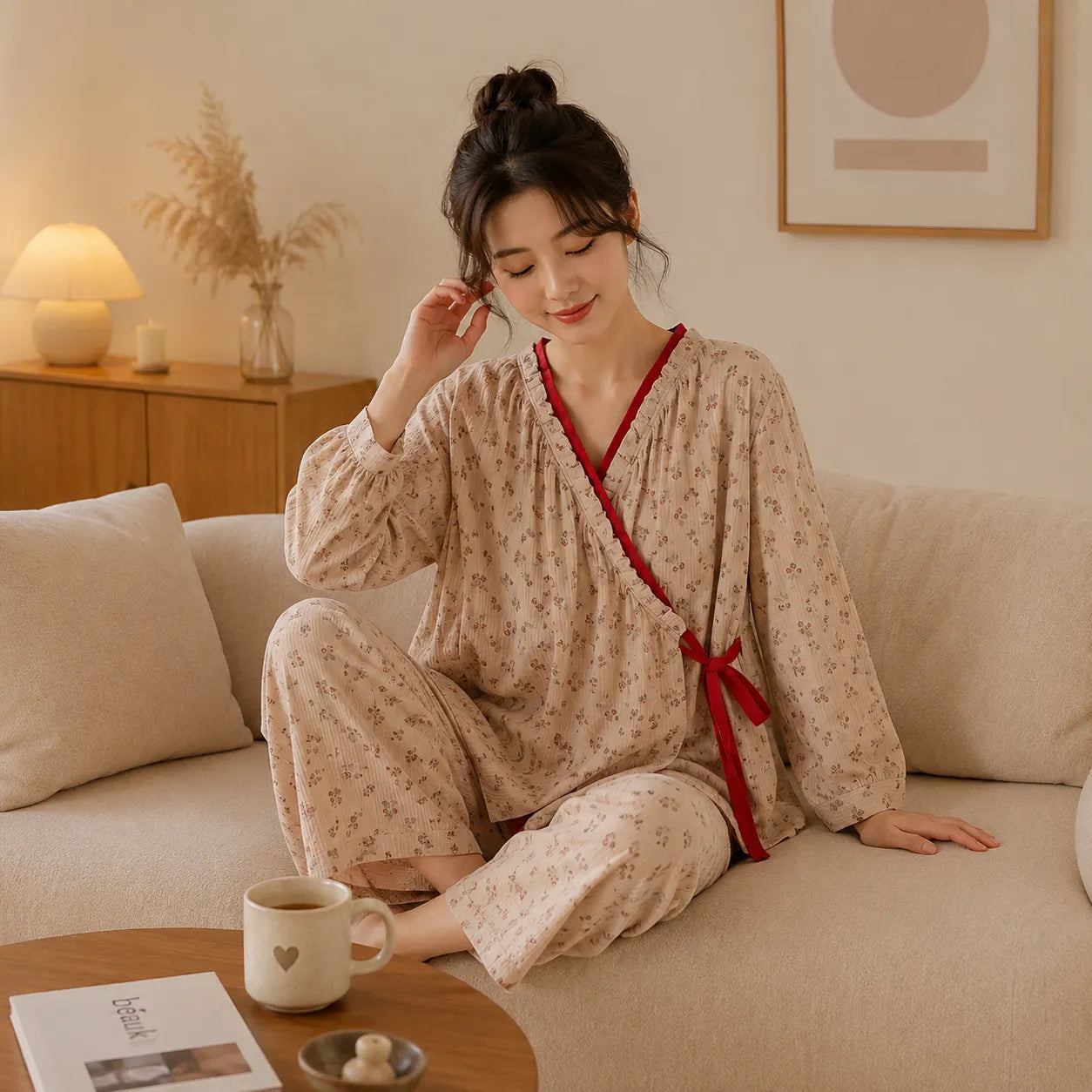 Ensemble Pyjama Kimono Rétro Fleuri Design