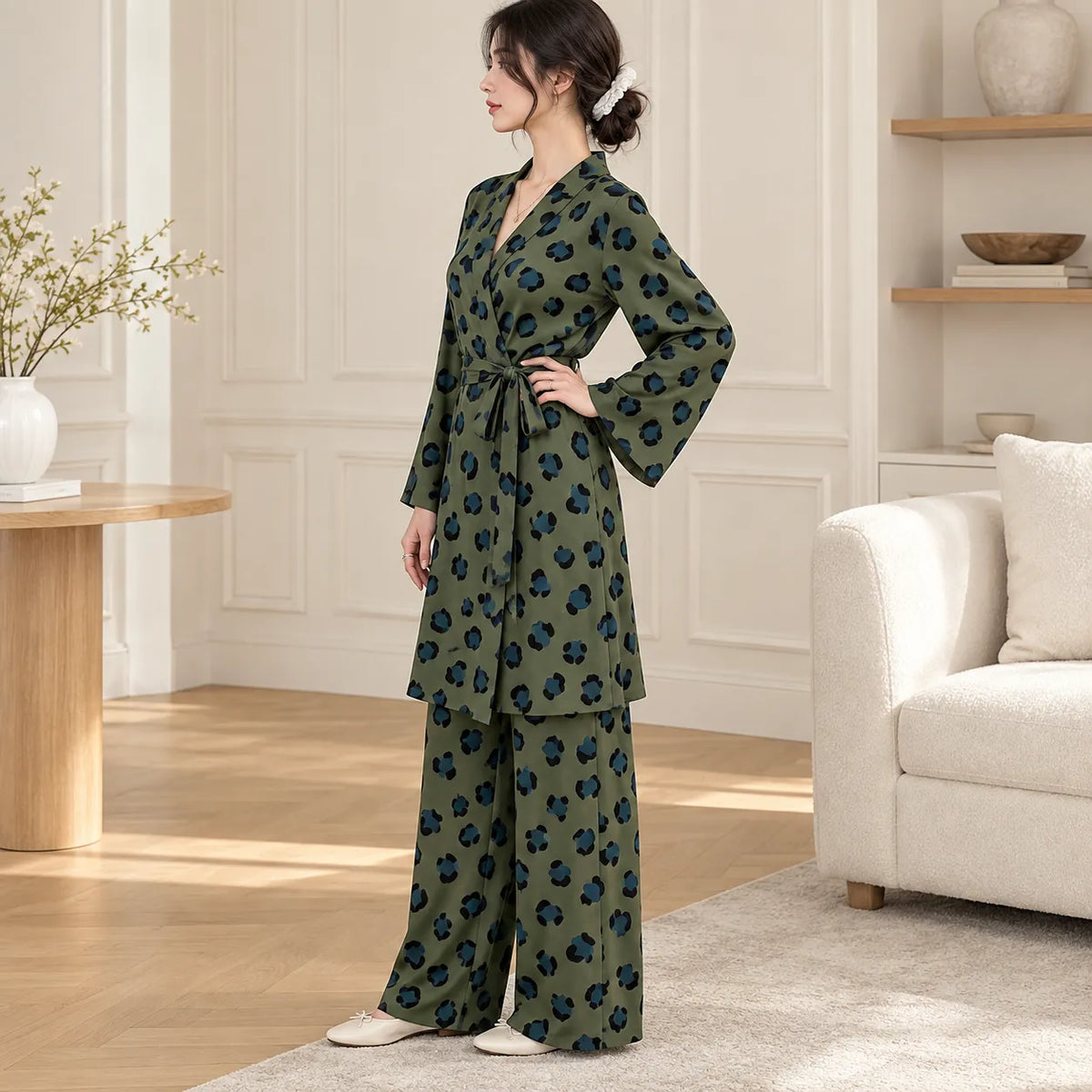Ensemble Pyjama Kimono Vert Léger