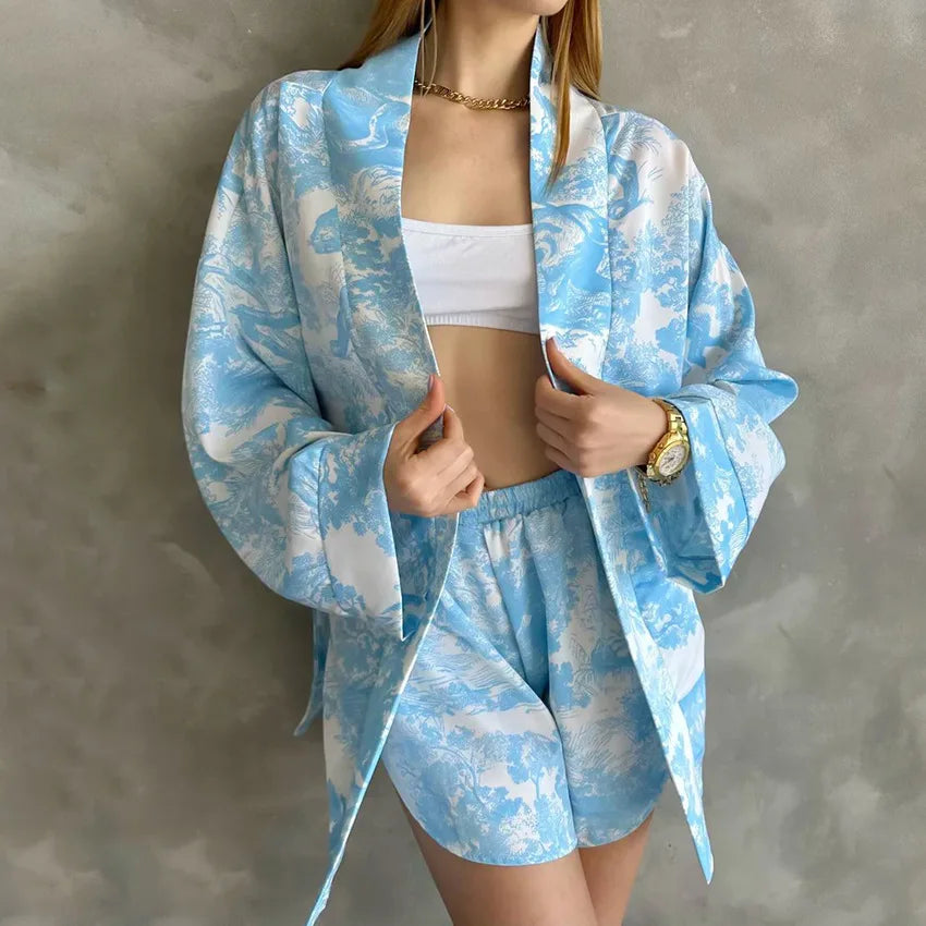 Ensemble Pyjama Short Imprimé Bleu