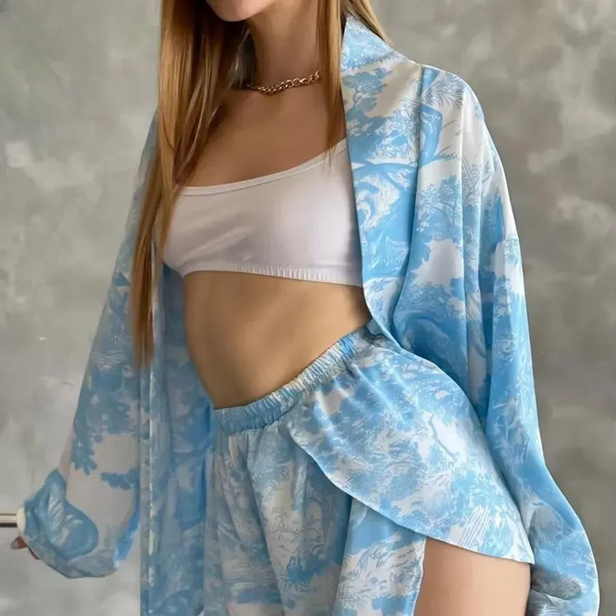 Ensemble Pyjama Short Imprimé Bleu Design