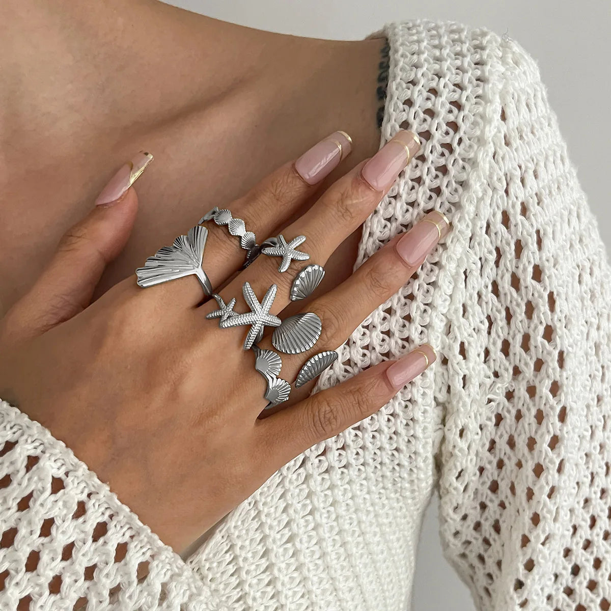 Ensemble de Bagues Coquillage Argenté