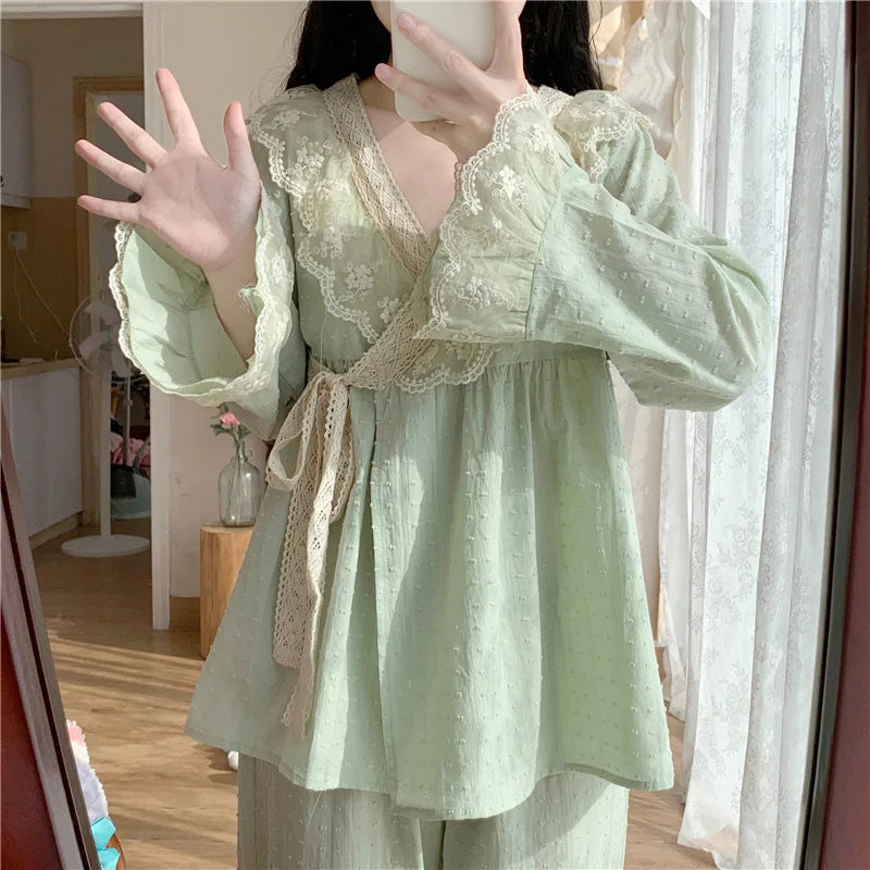 Pyjama Kimono Lolita à Dentelles Vert