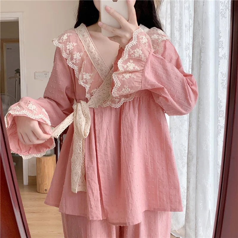 Pyjama Kimono Lolita à Dentelles Rose