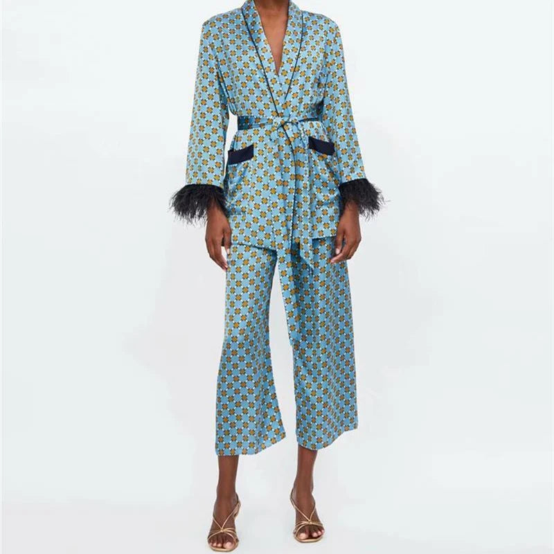 Ensemble Pyjama Kimono à Plumes femme