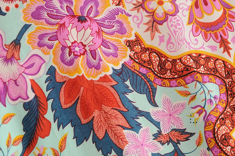 Kimono de Plage Vert Floral doux
