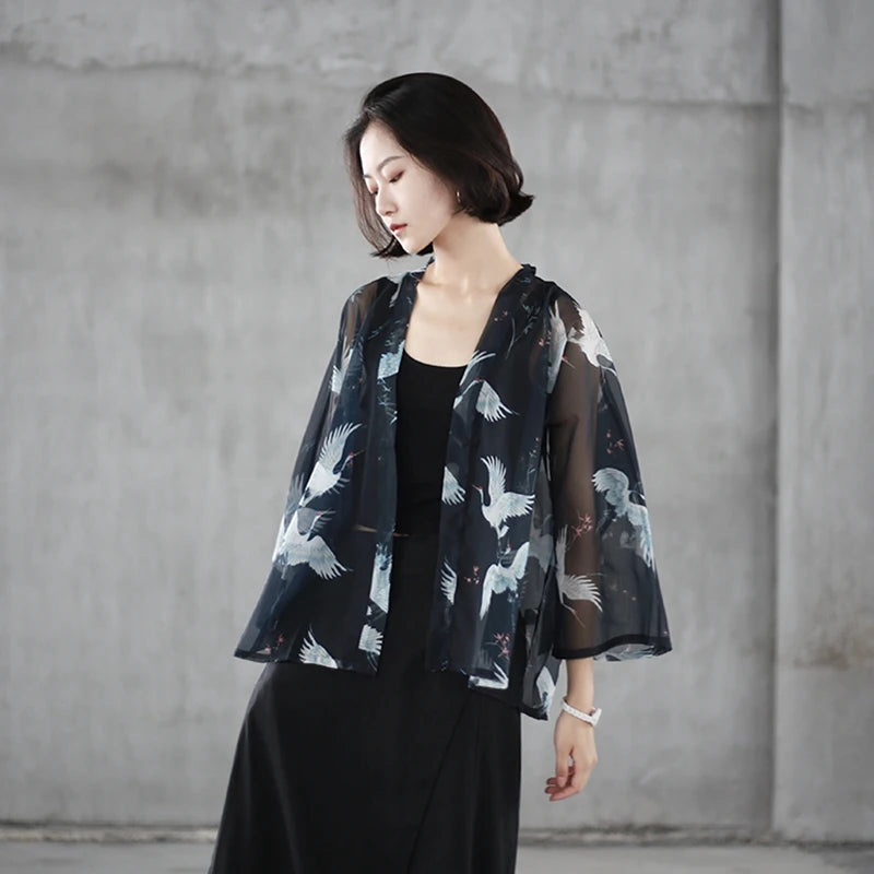 Veste Kimono Grues Transparente