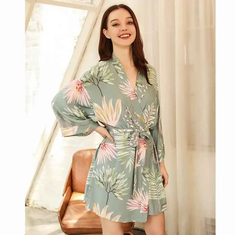 Peignoir Kimono à Feuillages