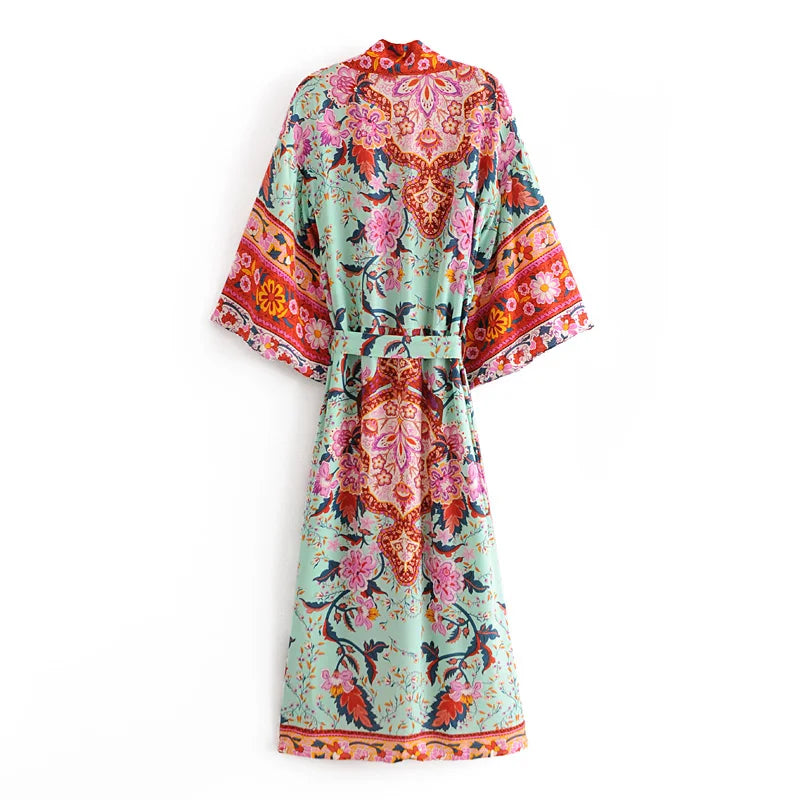 Kimono de Plage Vert Floral chic