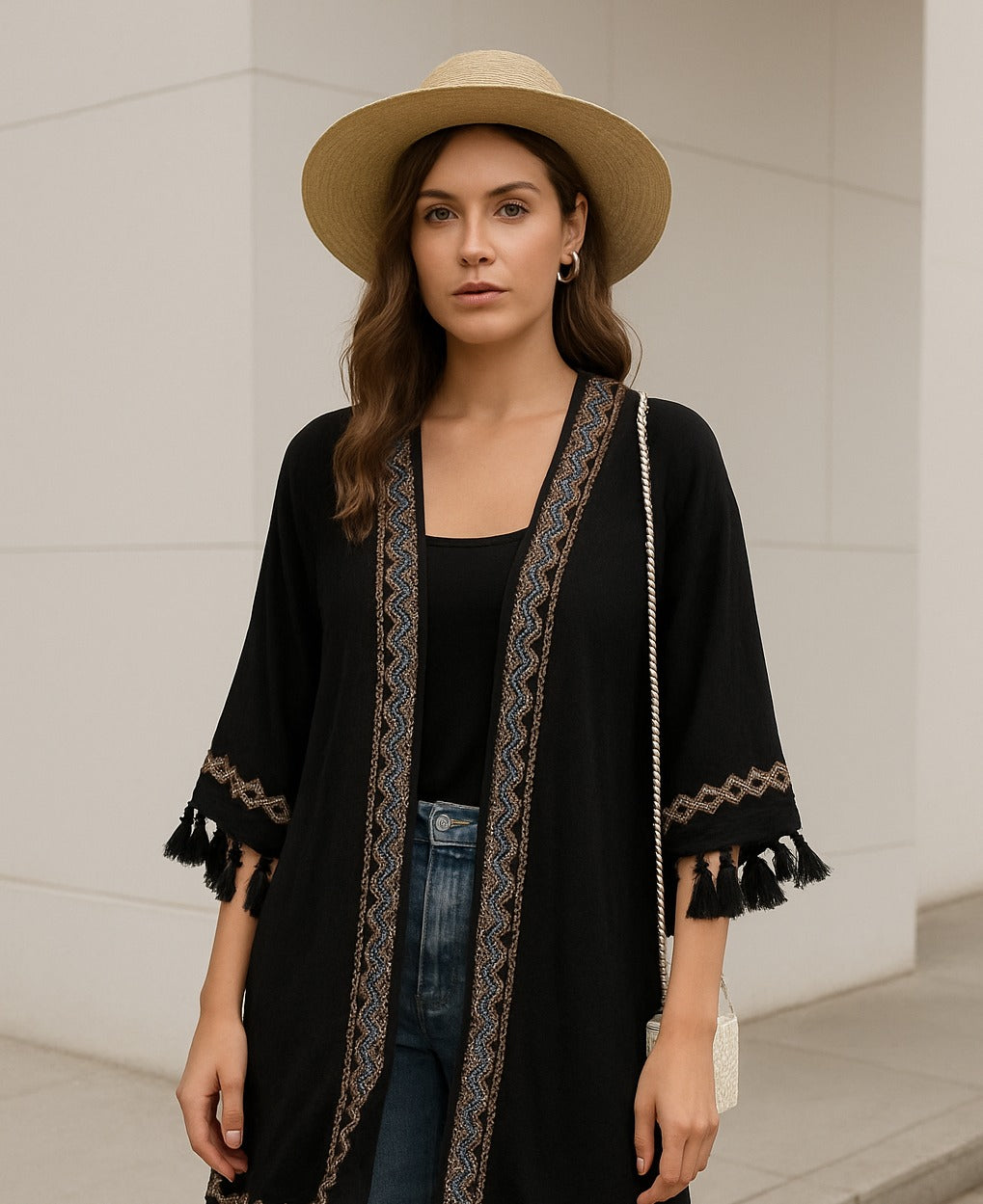 Kimono Brodé Court Ethnique