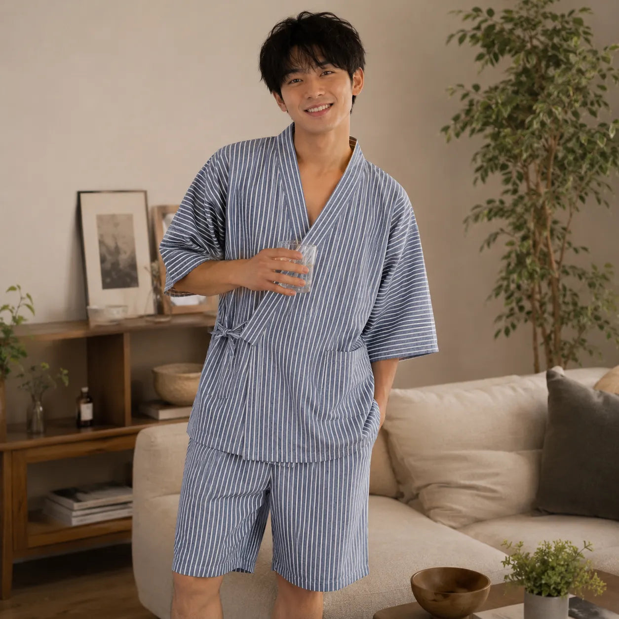 Jinbei Homme Bleu à Rayures 