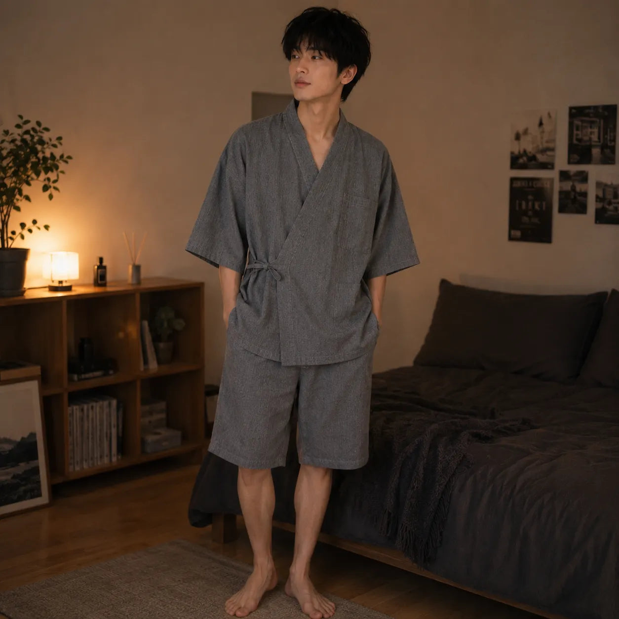 Jinbei Homme Gris Confortable 
