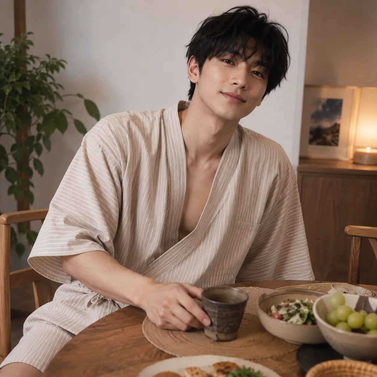 Jinbei Homme à Rayures Stylé