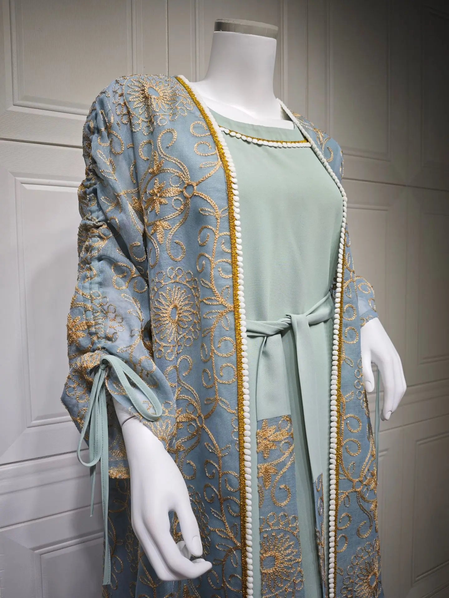 Kimono Abaya 2 pièces Bleu Cérémonial fluide