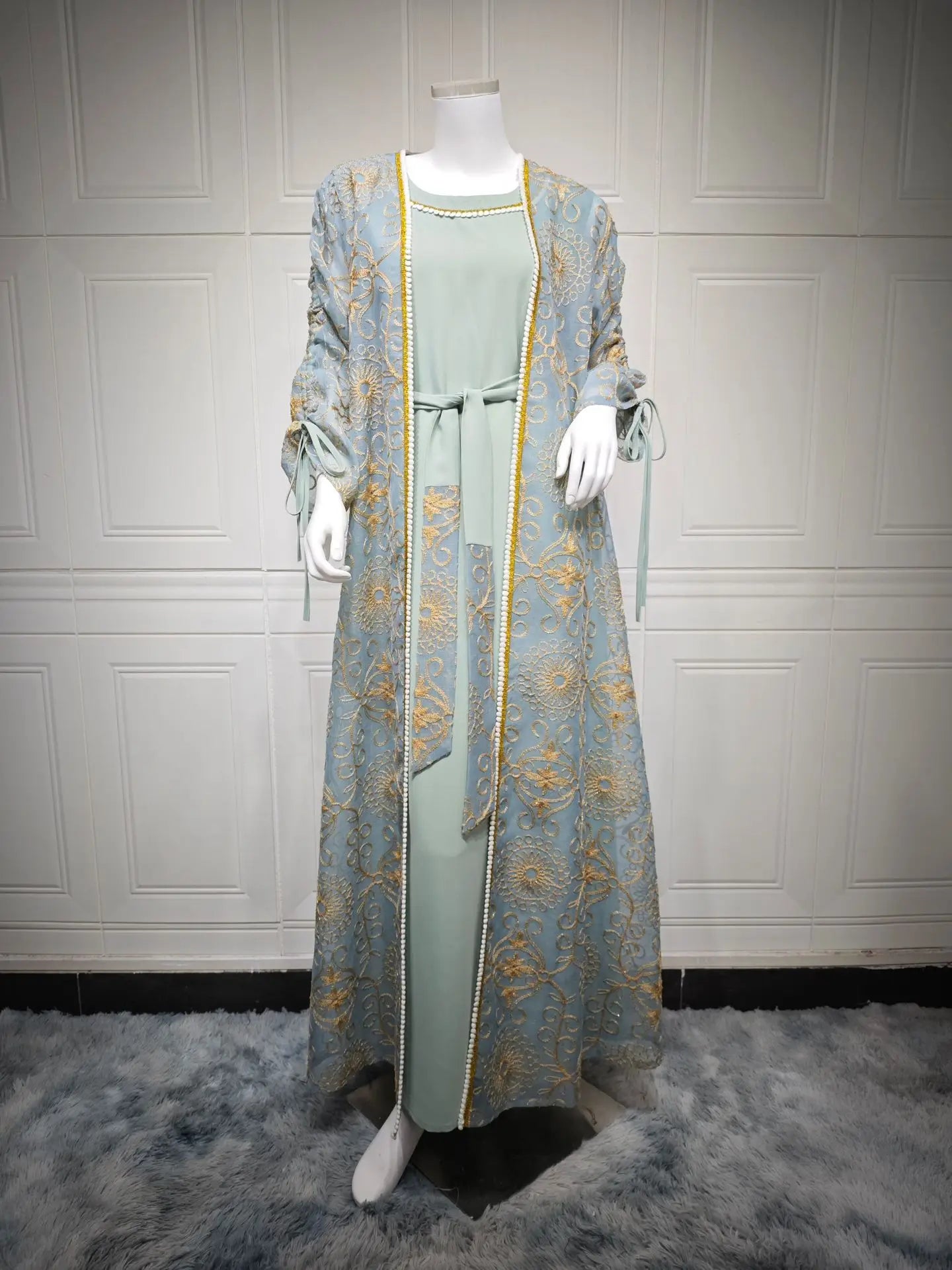 Kimono Abaya 2 pièces Bleu Cérémonial léger