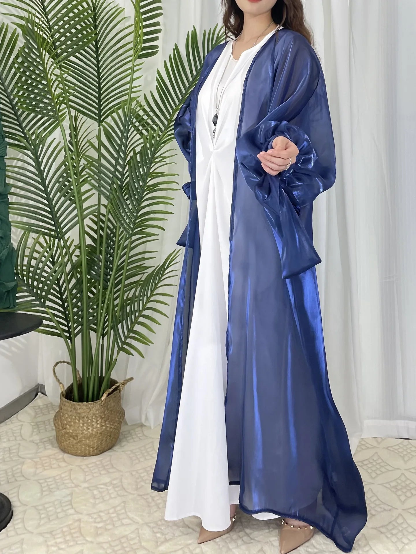 Kimono Abaya Bleu Transparent stylé
